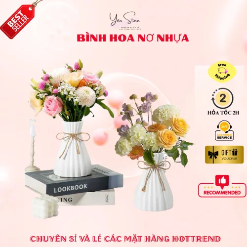 Bình Hoa Nhựa Phối Nơ Dễ Thương Chuyên Dụng Cắm Hoa, Decor Phòng Ngủ, Quà Tặng Sinh Nhật.